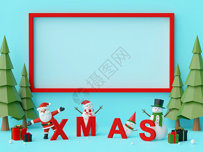 装饰派对邀请圣诞快乐和新年圣诞老人和唱诗写着XMAS字母复制空间3D背景图片