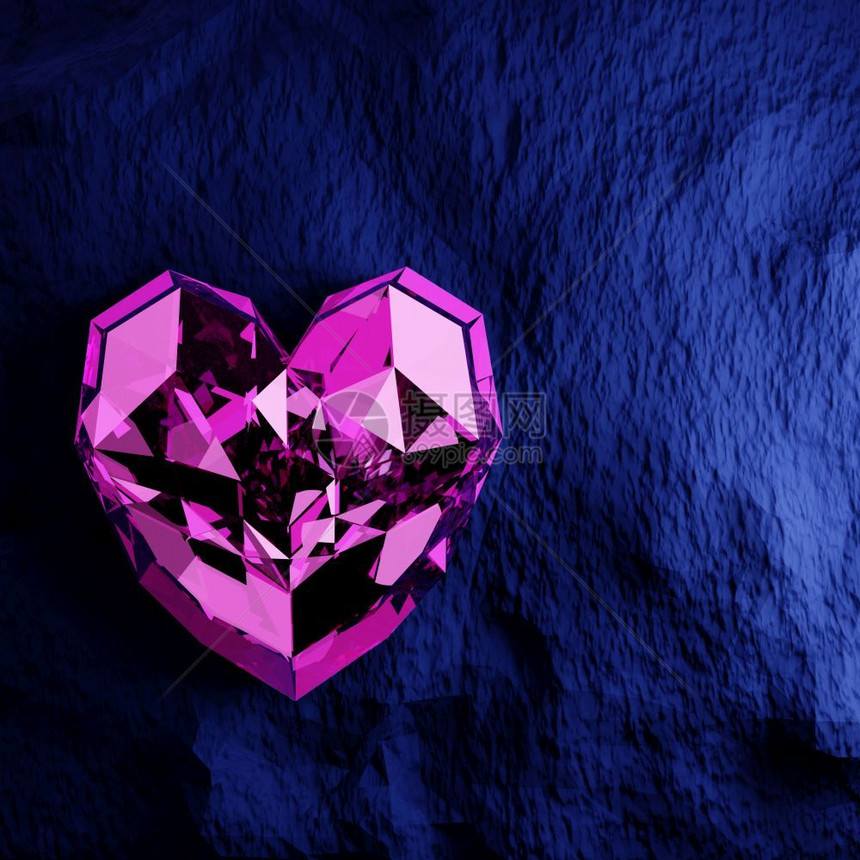 价值维度紫色红心形状钻石粗蓝底背景情人节3DMY的符号插图图片