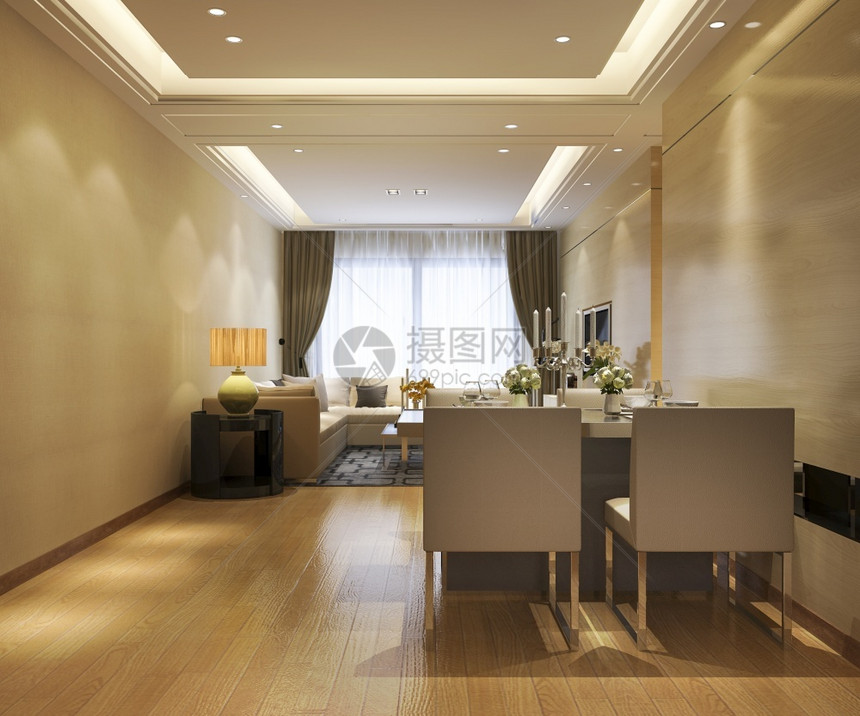 沙发3d提供现代餐厅和客配有豪华装饰品国内的阁楼图片