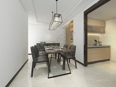 窗户干净的房间3d提供现代餐厅和客配有豪华装饰品图片
