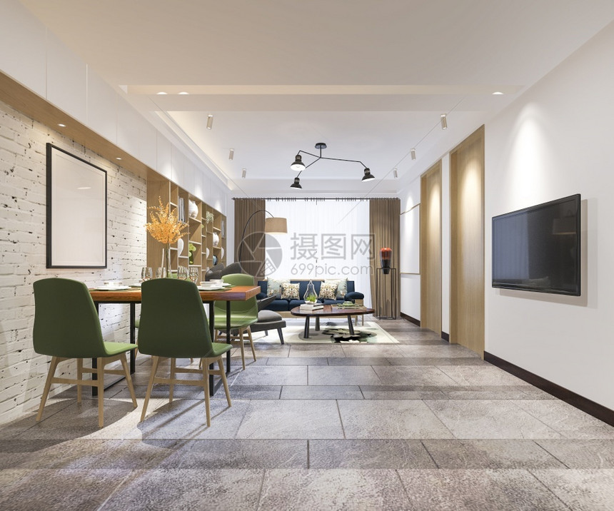 3d提供现代餐厅和客配有豪华装饰品当代的建成扶手椅图片