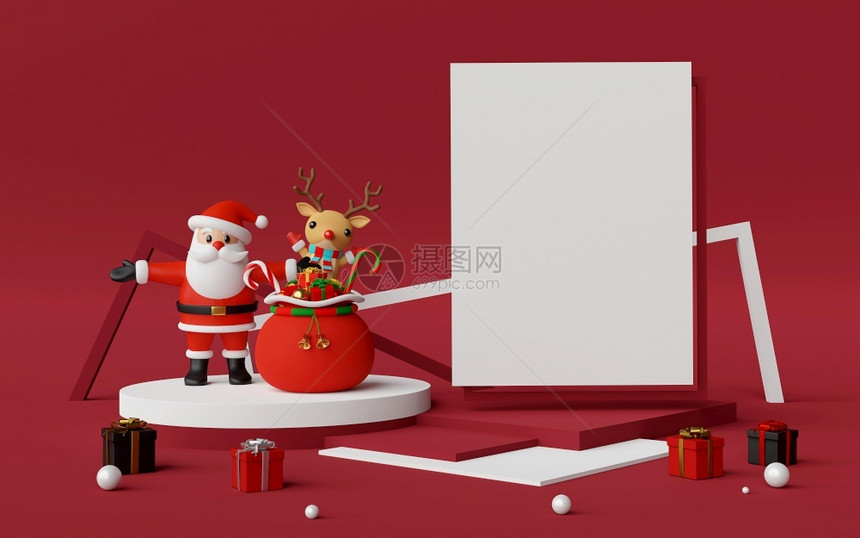 信愉快雪圣诞乐和新年波迪安的景点与圣诞老人和驯鹿一起复制空间图片