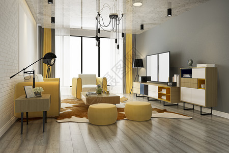 电视桌子建成3d提供豪华和现代黄色的沙发客厅图片