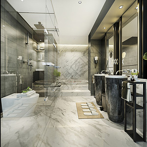 下沉优质的木头3d提供现代厕所配有豪华瓷砖装饰图片