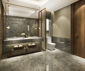 干净的3d提供现代厕所配有豪华瓷砖装饰卫生间洗图片