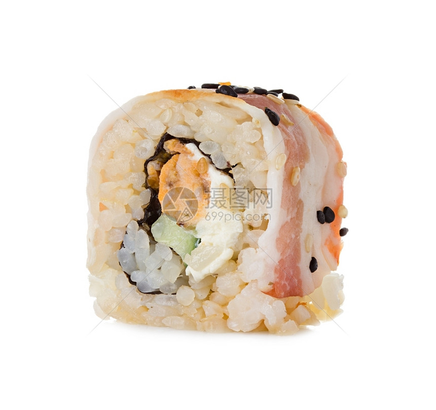 牛油果黄瓜白背景孤立的寿司传统图片