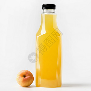 瓶装前面有桃子的果汁玻璃瓶新鲜的庆典高清图片