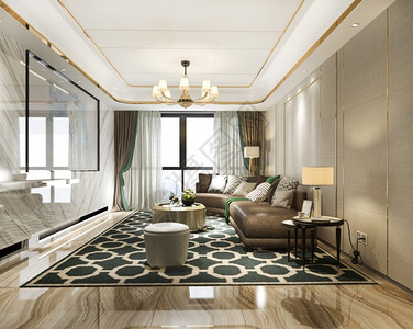 墙3d提供豪华和现代客厅及皮革沙发装饰风格渲染图片
