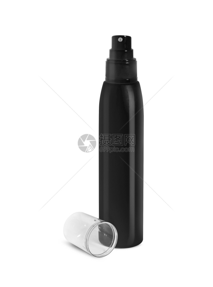 除臭剂健康在白色背景上隔离的黑色化妆品喷雾瓶有剪切路径卫生图片