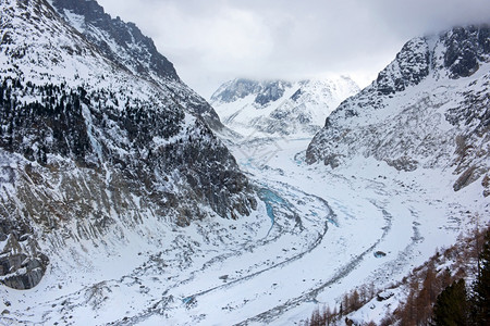 法国勃朗峰地块的冰川MerdeGlace场景大量的格莱斯图片