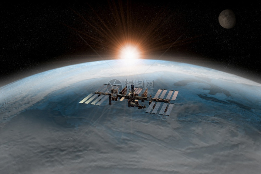 车站3D国际空间站在地球轨道上环绕的交接角度天文学图片