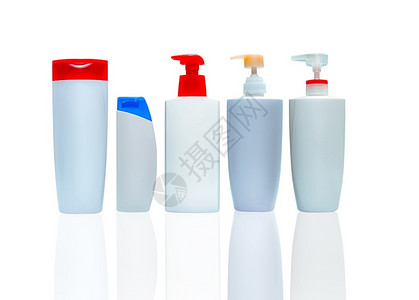 多樣香皂卫生香皂理发机洗和体液塑料瓶喷洒器泵在白色背景上隔绝的皮肤科化妆品瓶香皂和淋浴胶包装清洁器标签设计图片