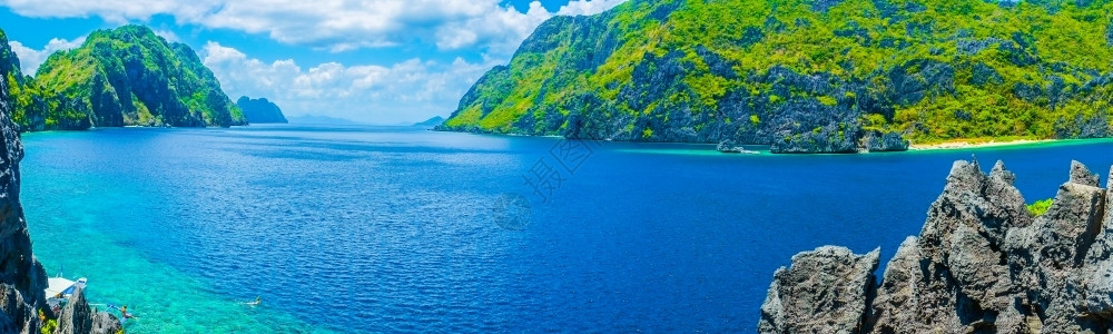 景观浪漫的菲律宾与岩石海岸的沟全景宁静高清图片