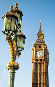 历史的著名BigBen和威斯敏特桥上的街灯联合王国伦敦吸引力图片