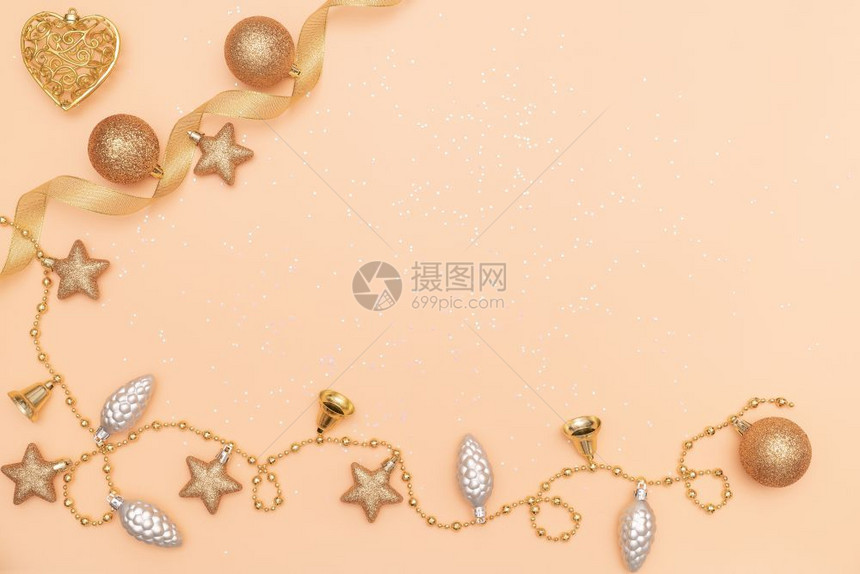 空白的弓时尚生日圣诞节或婚礼仪式的金星钟声和本底彩球图片
