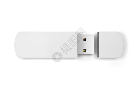 usb驱动器闪光数据字的白色背景上孤立的空白usb闪存驱动器3d插图设计图片