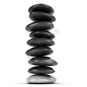 九块九曲线九块石头堆在白色背景上平衡石块3D成为冥想的符号和zen九颗佩布斯结石稳定的设计图片