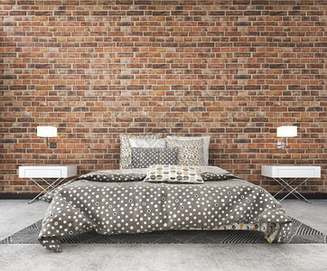 3d以扫描成像的风格模拟了卧室住宅砖斯堪的纳维亚语图片