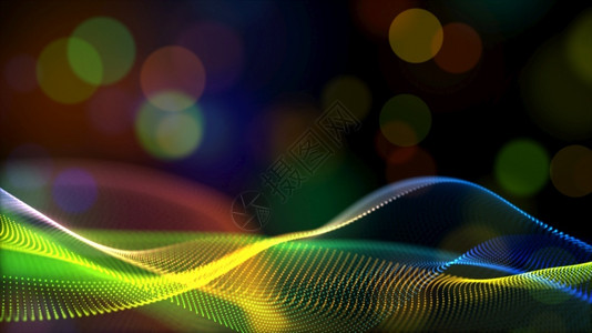 摘要彩虹颜色或全息图数字粒子波背景为bokeh流科学混乱的闪亮图片