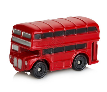 优质的玩具经典伦敦红色大客车的模型以白色背景隔离历史背景图片