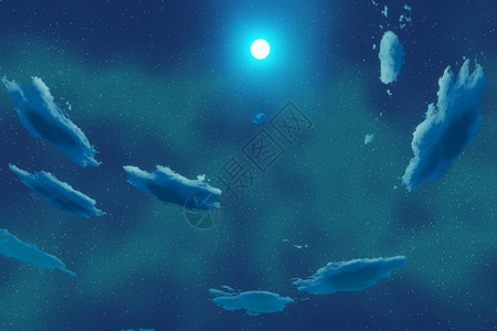 云深不知处闪耀抽象的辉光蓝色星夜天空云和月空间背景三维翻转设计图片