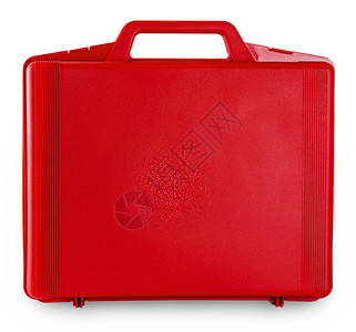 红色手提箱棕色的旅行盒子白背景上的红大小写设计图片