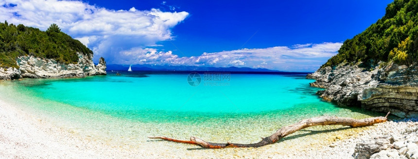 蓝色的希腊最佳海和滩平会爱奥尼亚群岛船安宁图片