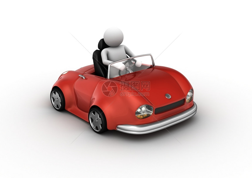 在白色背景微机器系列中被隔离的3D格驱动红色计程车饰品玩具门图片