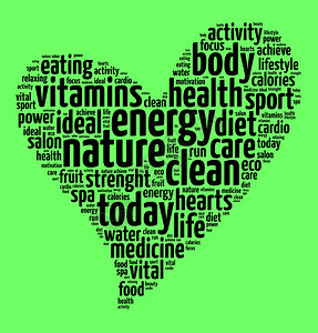 上心医疗的绿色背景上自然字词云概念活力维生素设计图片