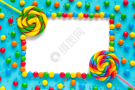 明亮的字母彩虹糖果背景框架模型孤立贺卡顶视图平面空的图片