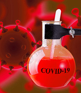 大流行健康技术用于化学实验的玻璃瓶和用于化学实验冠状的日冕花瓶图片