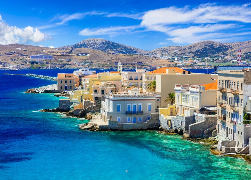 船埃尔穆波利赛罗斯希腊CycladesErmoupoli镇首府Syros岛图片