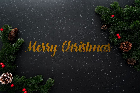 圣诞松树黑色背景的xma装饰品展示假期图片