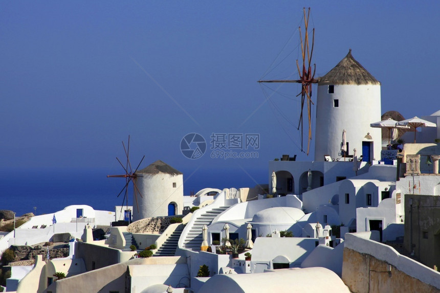 建筑学Tipycal建筑SantoriniCyclades群岛Egeo海地中希腊欧洲正面节假日图片