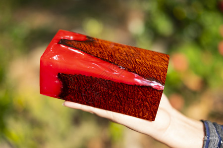 颜色植树环氧脂稳定木头有老虎条纹红色抽象艺术背景真实的墙图片