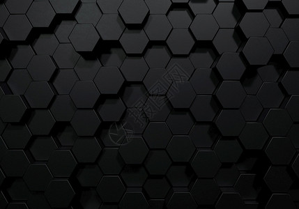 黑色六边形蜂窝状的马特面表层向上移动时随机下抽象现代设计背景概念3D图解显示形设计现代的灰色渲染背景图片