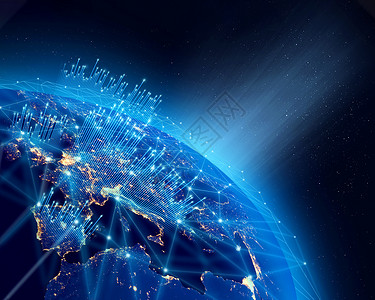 物联网地球城市灯光和世界增长的全球数字据网络基础设施美国航天局提供的图像一些部分内容全球发展的数字据网络基础设施国际的全世界背景图片
