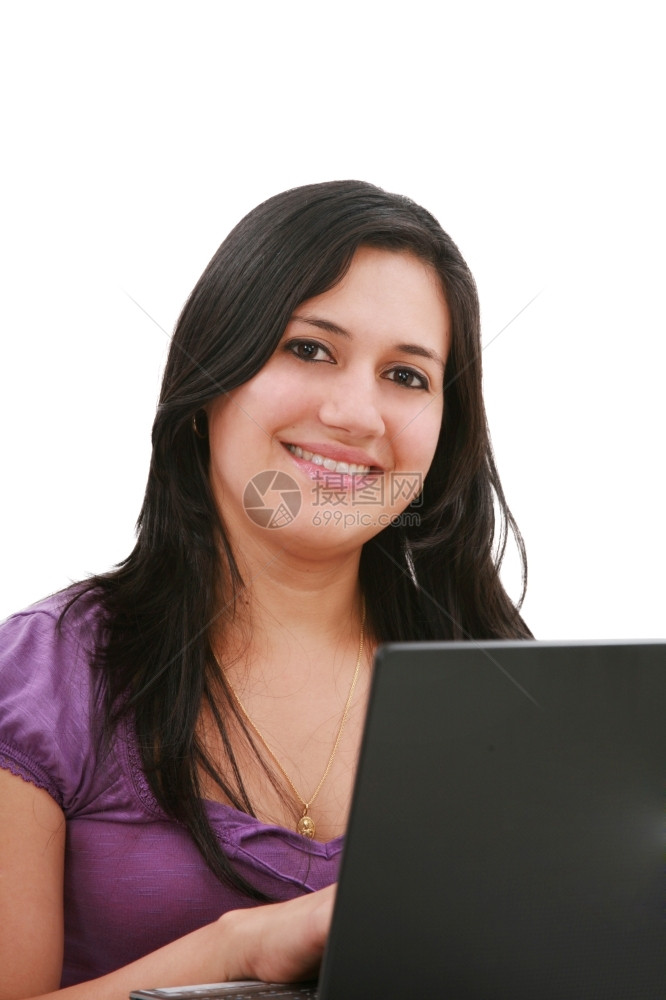 年轻商业女青秘书或有膝上型电脑的学生互联网剪下独自的图片