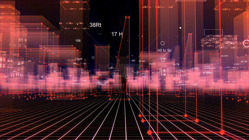 未来复杂的3D从网络空间和信息存储中的数据向抽象技术数字城市展示信息空间存储中的抽象技术全景图片