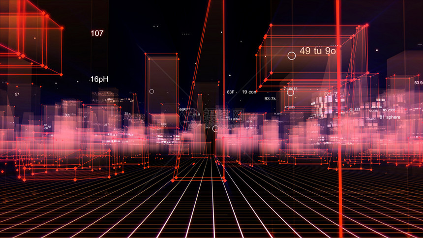 科学小说3D从网络空间和信息存储中的数据向抽象技术数字城市展示信息空间存储中的抽象技术图片