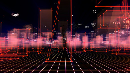 连接的插图明亮3D从网络空间和信息存储中的数据向抽象技术数字城市展示信息空间存储中的抽象技术图片