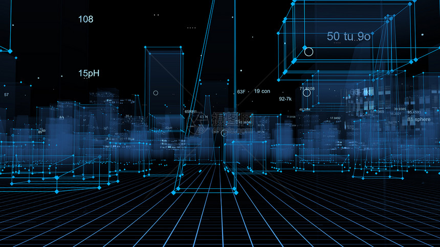 联系3D从网络空间和信息存储中的数据向抽象技术数字城市展示信息空间存储中的抽象技术矩阵天际线图片