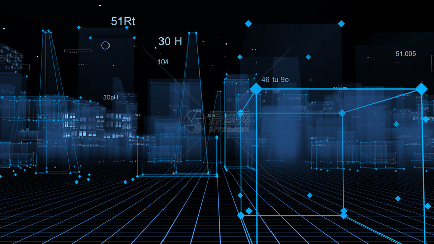 抽象的3D从网络空间和信息存储中的数据向抽象技术数字城市展示信息空间存储中的抽象技术城市景观活力图片