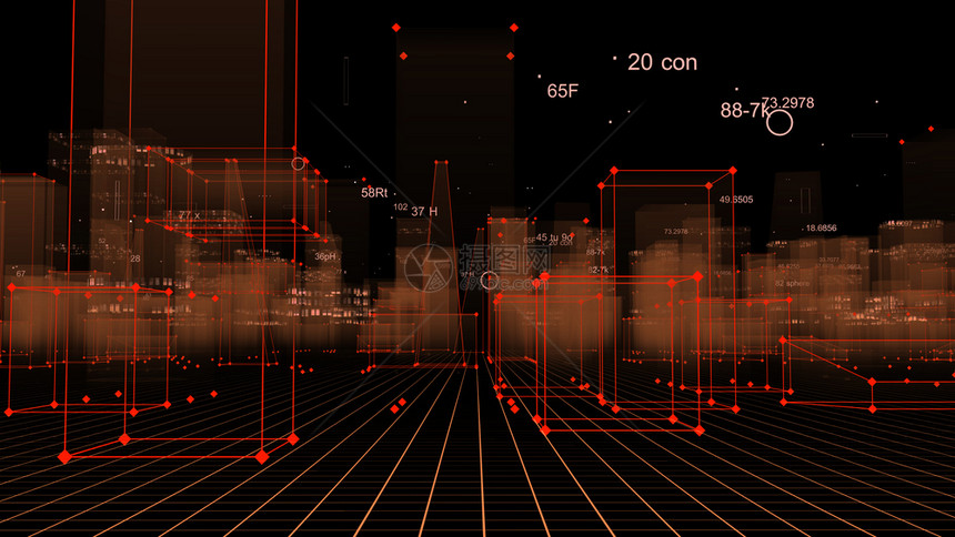 伪建造3D从网络空间和信息存储中的数据向抽象技术数字城市展示信息空间存储中的抽象技术矩阵图片