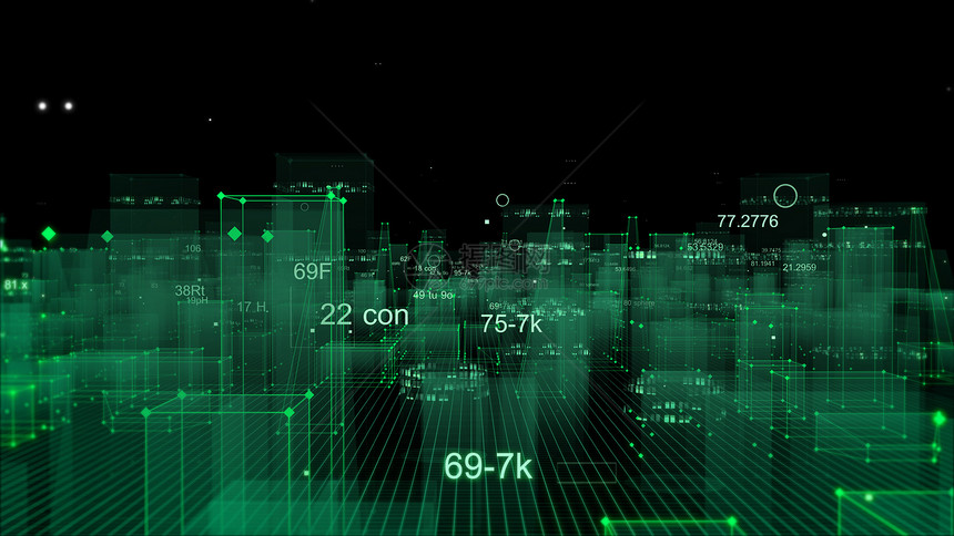 虚拟的3D利用网络空间信息存储中的数据将抽象技术数字城市转换为摩天大楼贮存图片