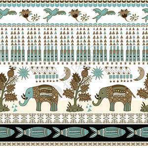 仙鹤剪纸边框嬉皮士佩斯利风格的花卉和动物无缝图案观赏印度背景佩斯利风格的花卉和动物无缝图案装饰边框纺织品繁荣背景