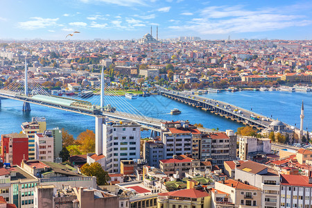 苏丹尼耶伊斯坦布尔哈利克地铁桥阿塔图尔克和苏丹艾哈迈德区的景色伊斯坦布尔哈利克地铁桥阿塔图尔克和苏丹艾哈迈德区的景色游客城市目的地背景