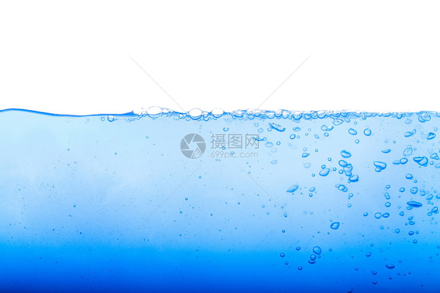 液体白底层的水和空气泡漂浮流动图片