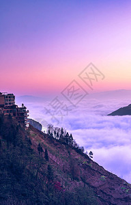 山上有云海的建筑物旅行薄雾蒙图片