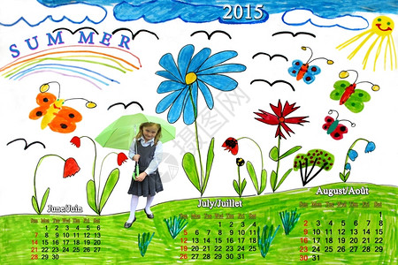 年轻历百味杂色多彩绘画有蝴蝶花朵和暑历的女中学生艺术婴儿插画